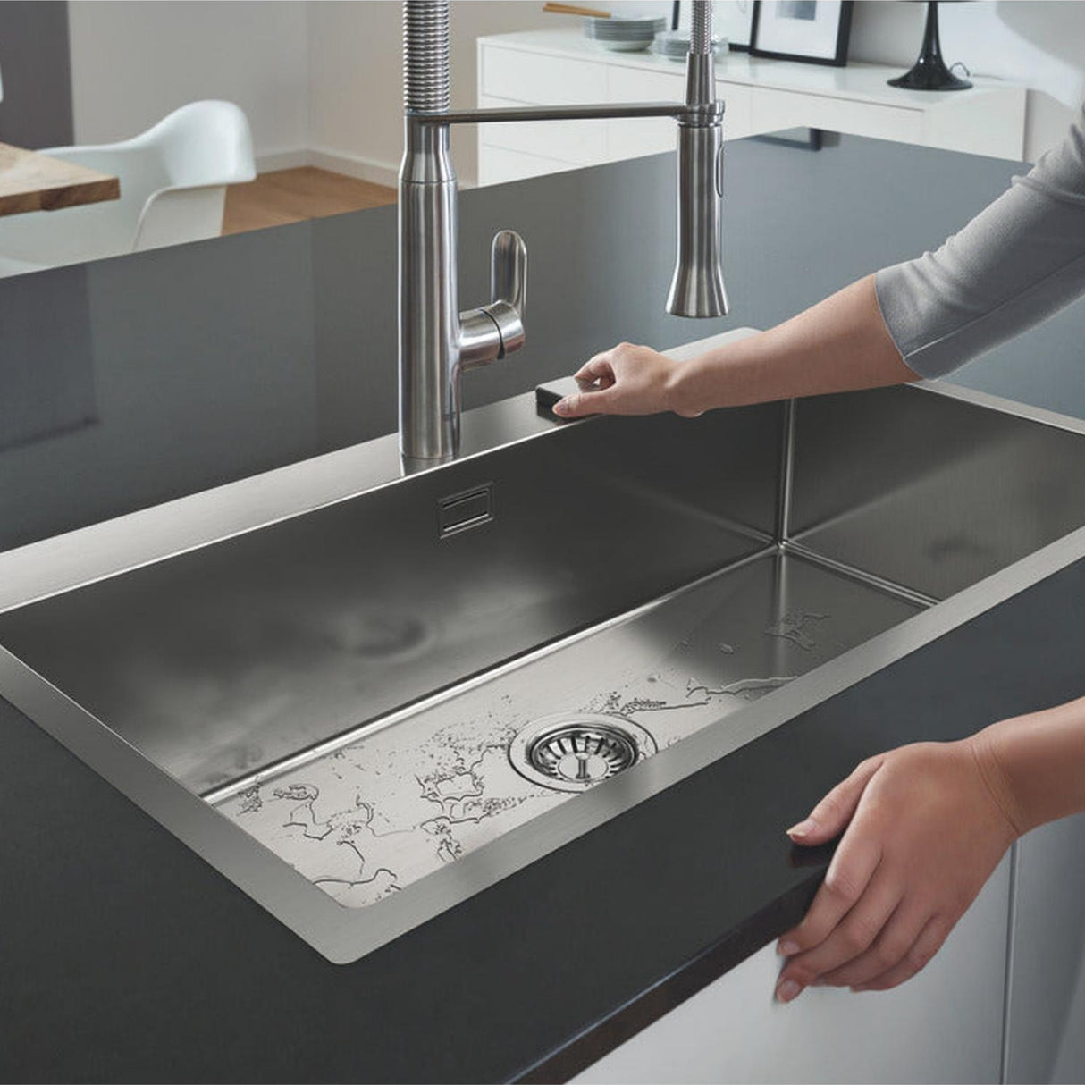 Grohe K800 90-S 1.0 Bowl Inset Kitchen Sink in Satin Finish with Grohe Whisper Insulation & Angular Diamond Base