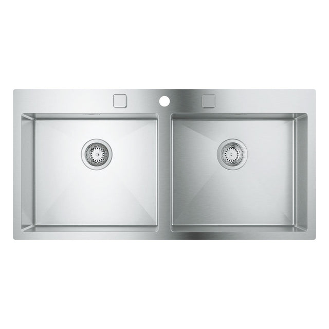 Grohe K800  Flush mount Inset mount Double Bowl Kitchen Sink For 1,200 mm Cabinet In Stainless Steel Satin 57040460