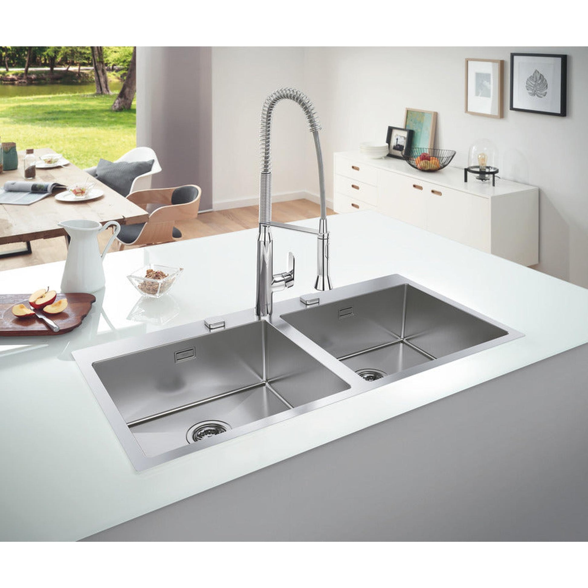Grohe K800  Flush mount Inset mount Double Bowl Kitchen Sink For 1,200 mm Cabinet In Stainless Steel Satin 57040460 Lifestyle