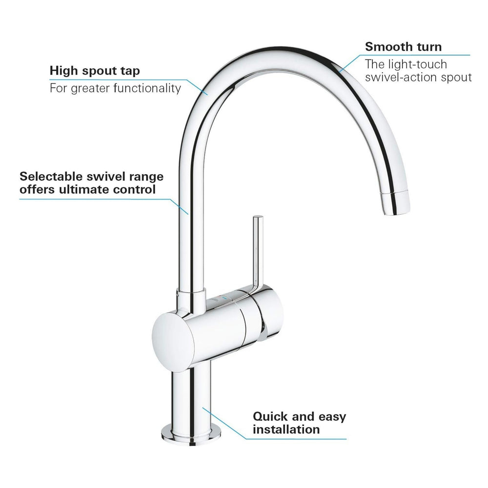 Grohe Minta Contemporary C-Spout Mixer Tap with Single Lever Monobloc in Chrome Parts
