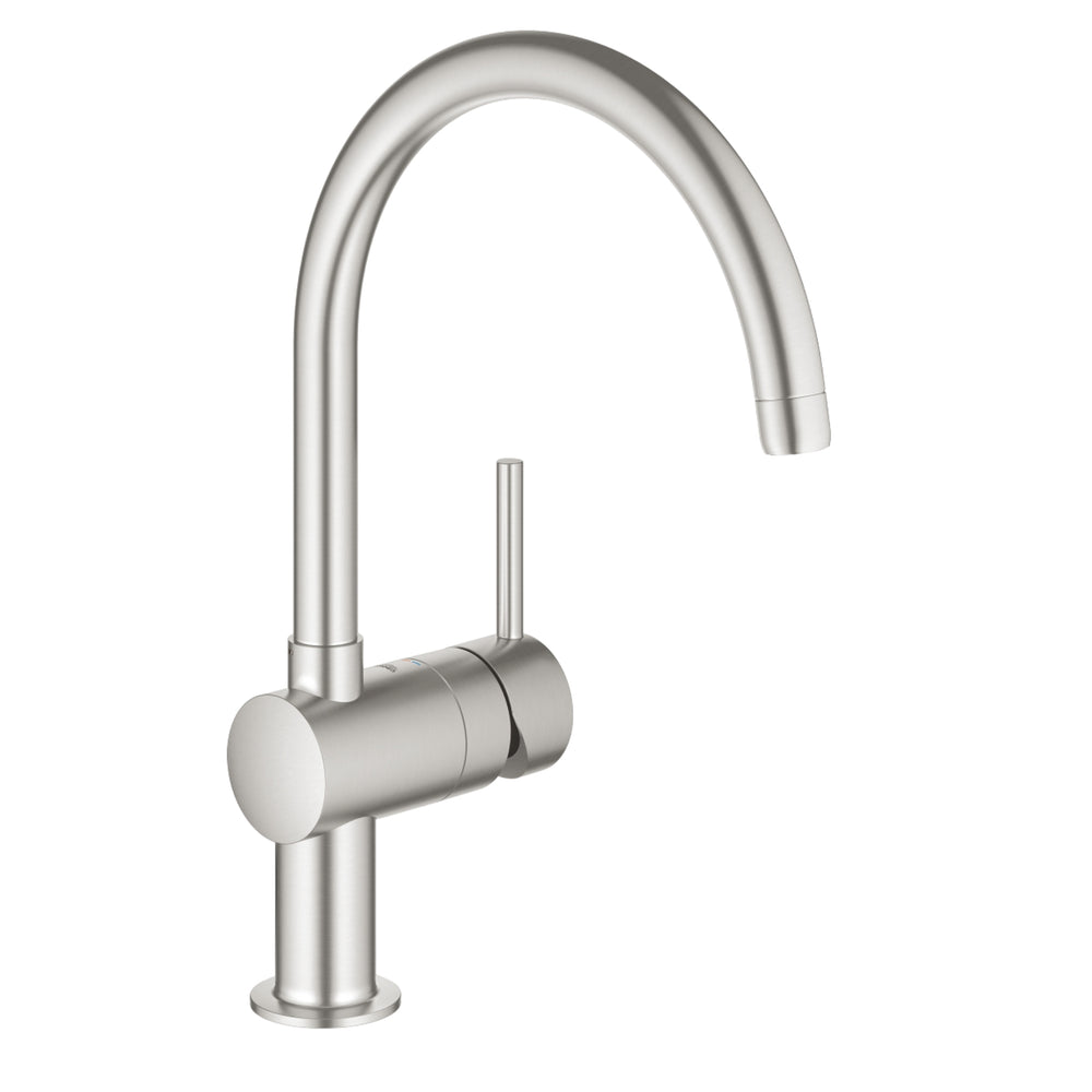 Grohe Minta Contemporary C-Spout Mixer Tap with Single Lever Monobloc in Super Steel