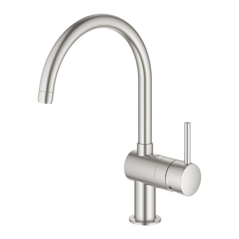 Grohe Minta Contemporary C-Spout Mixer Tap with Single Lever Monobloc in Super Steel Right View