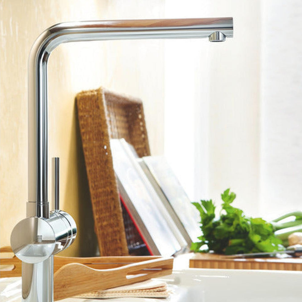 Grohe Minta Contemporary L-Spout Mixer Tap with Single Lever Mixer in Polished Chrome Life Style