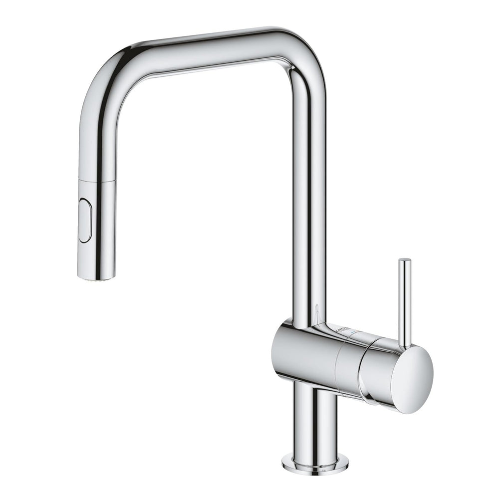 Grohe Minta Pull Out Spray U-Spout Tap with Single Lever Mixer in Polished Chrome Left View