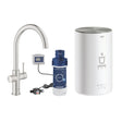 Grohe Red Duo C-Spout 3 Litres Tap with Instant Hot Water and Mixer in Super Steel
