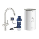 Grohe Red Duo C-Spout 3 Litres Tap with Instant Hot Water and Mixer in Super Steel
