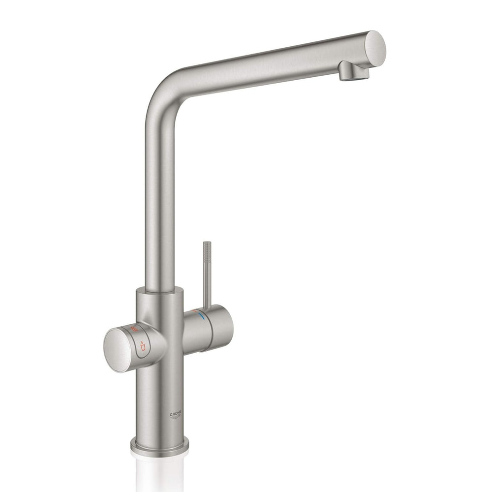 Grohe Red Duo Instant Boiling Water L-Spout Kitchen Mixer Tap with 3 Litre Boiler & CoolTouch Technology Super Steel
