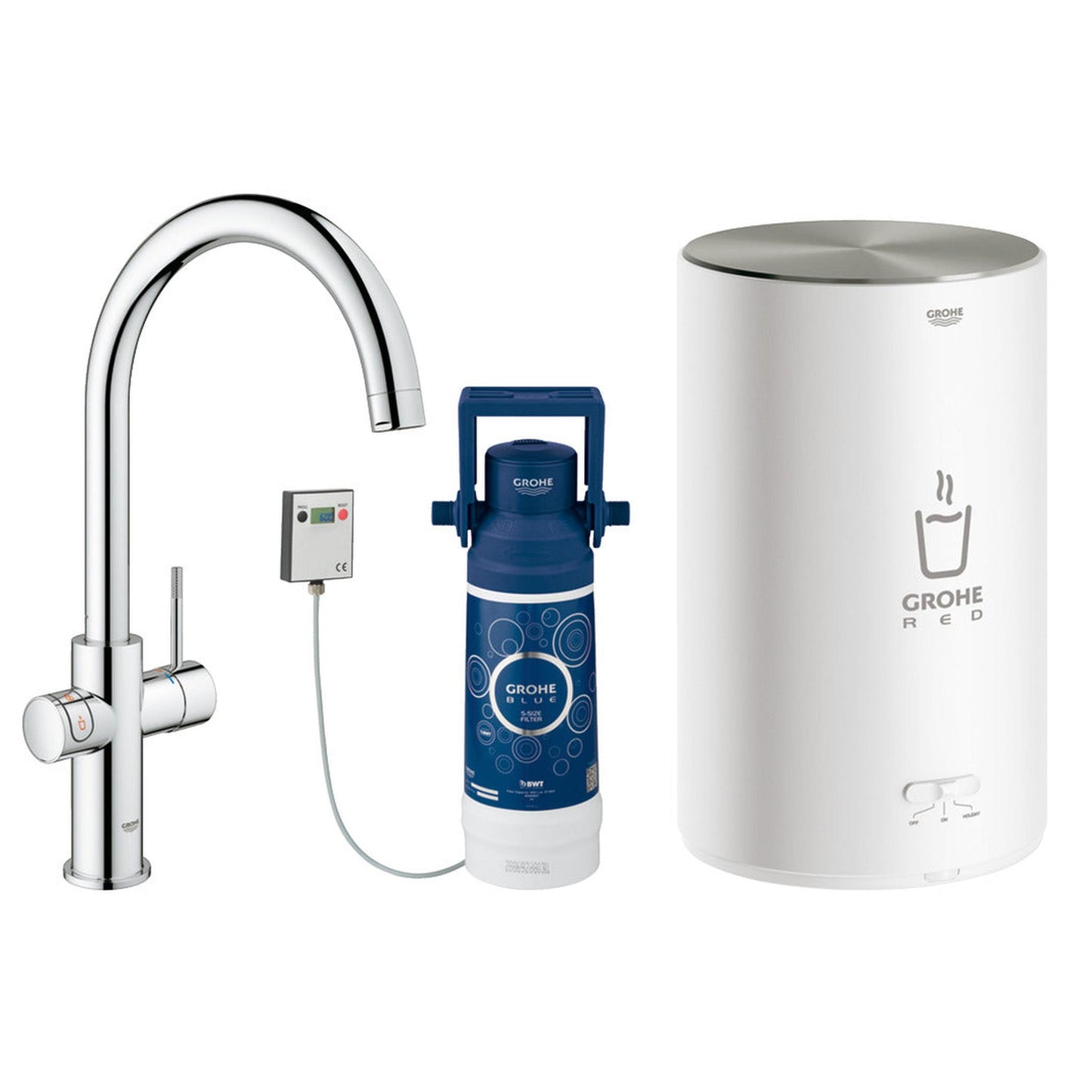 Grohe Red II Duo C-Spout 3 Litres Tap With Instant Hot Water and Mixer In Brushed Super Steel 56924020