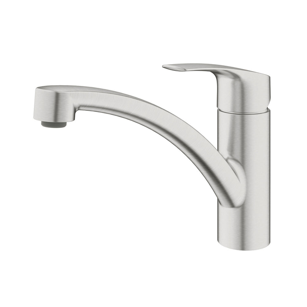Grohe Via Contemporary Low Spout Mixer Tap With Single Lever Super Steel Left View