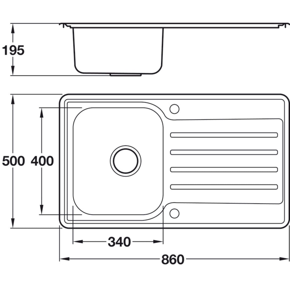 Häfele Abbey Reversible Sink For 450mm With Single Bowl And Drainer  in Stainless Steel 56745060 Dimension