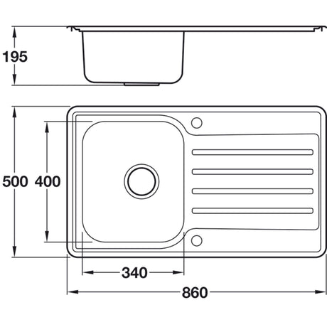 Häfele Abbey Reversible Sink For 450mm With Single Bowl And Drainer  in Stainless Steel 56745060 Dimension