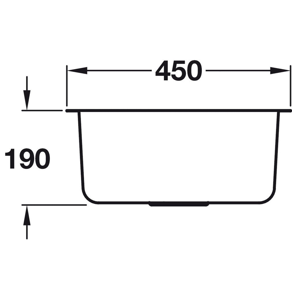 Häfele Christina Single Bowl Kitchen Sink For 500mm Cabinet in Stainless Steel 
Polished 56782330 Dimension