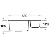 Häfele Christina Undermount One and Half Bowl Kitchen Sink For 600mm Cabinet in Stainless Steel 
Polished 56782360 Dimension