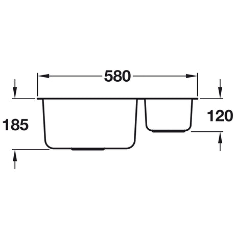 Häfele Christina Undermount One and Half Bowl Kitchen Sink For 600mm Cabinet in Stainless Steel 
Polished 56782360 Dimension
