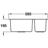 Häfele Lido Undermount One And Half Bowl Kitchen Sink For 600mm Cabinet in Stainless Steel Satin 56782221 Dimension