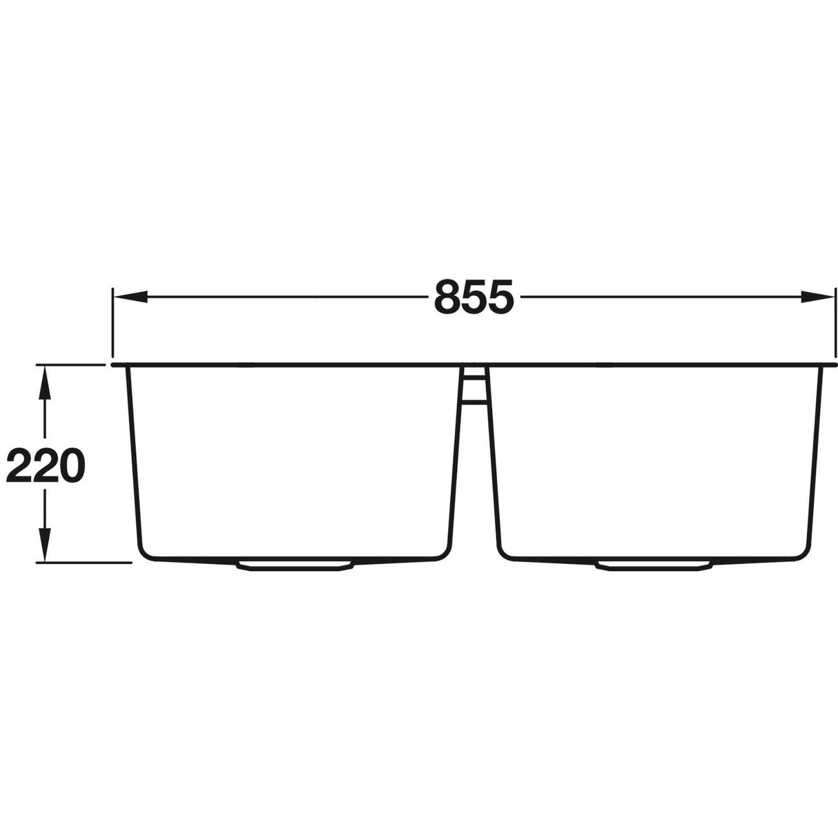 Häfele Lido Undermount Single Bowl Kitchen Sink For 900mm Cabinet in Stainless Steel Satin 56782250 Dimension