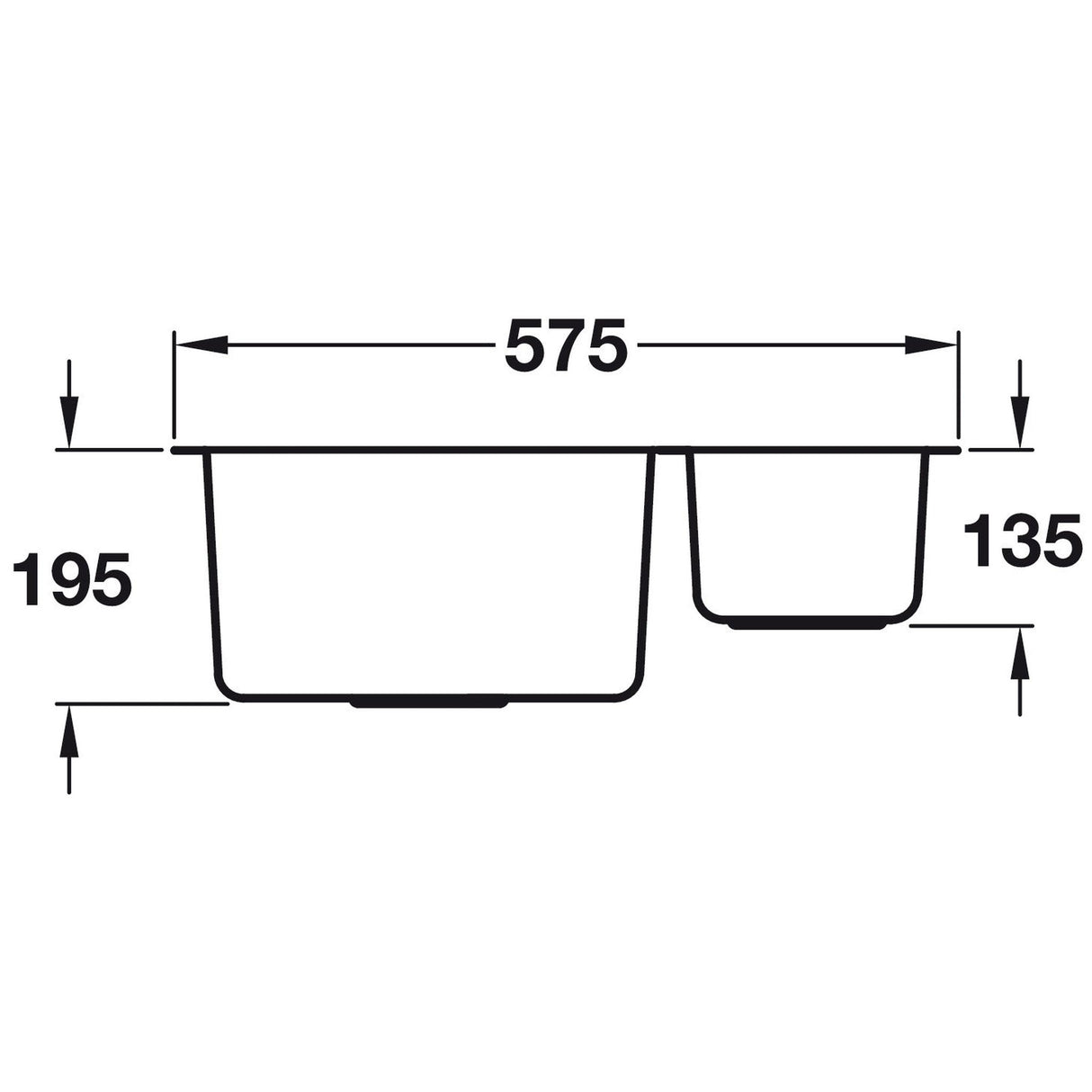 Häfele Murano Undermount One and Half Bowl Kitchen Sink For 600mm Cabinet in Stainless Steel 56782211 Dimension