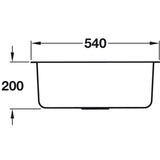 Häfele Murano Undermount Single Bowl Kitchen Sink For 600mm Cabinet in Stainless Steel Satin 56782200 Dimension
