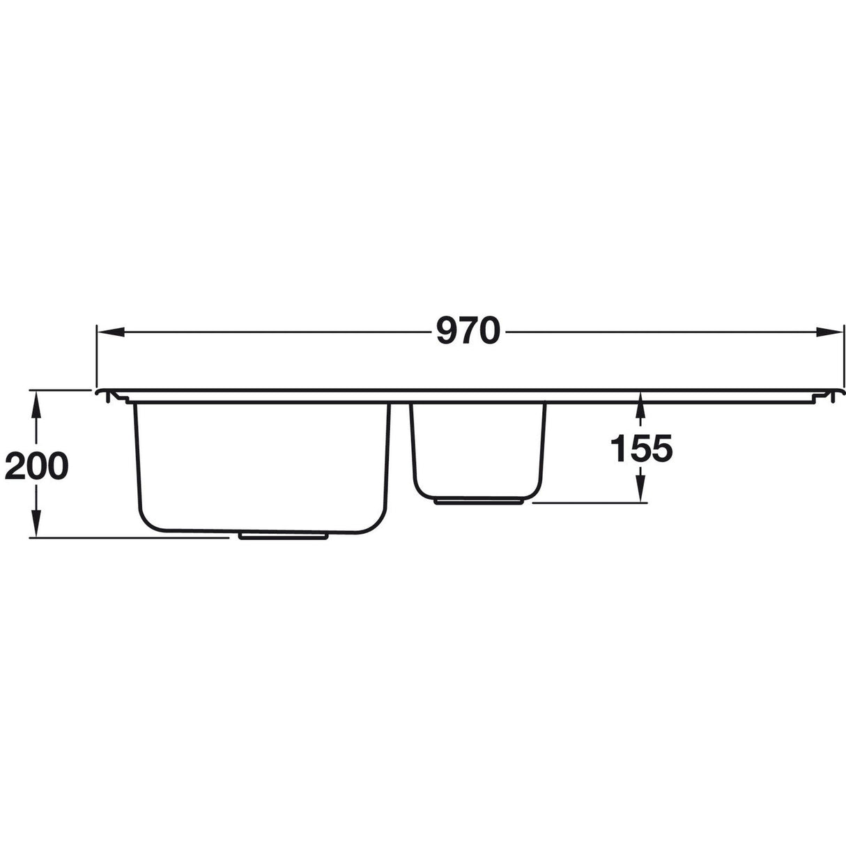 Häfele Veneto Inset Mount One and Half Bowl with Drainer Kitchen Sink For 600mm Cabinet in Stainless Steel 56782141 Dimension