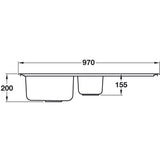 Häfele Veneto Inset Mount One and Half Bowl with Drainer Kitchen Sink For 600mm Cabinet in Stainless Steel 56782141 Dimension