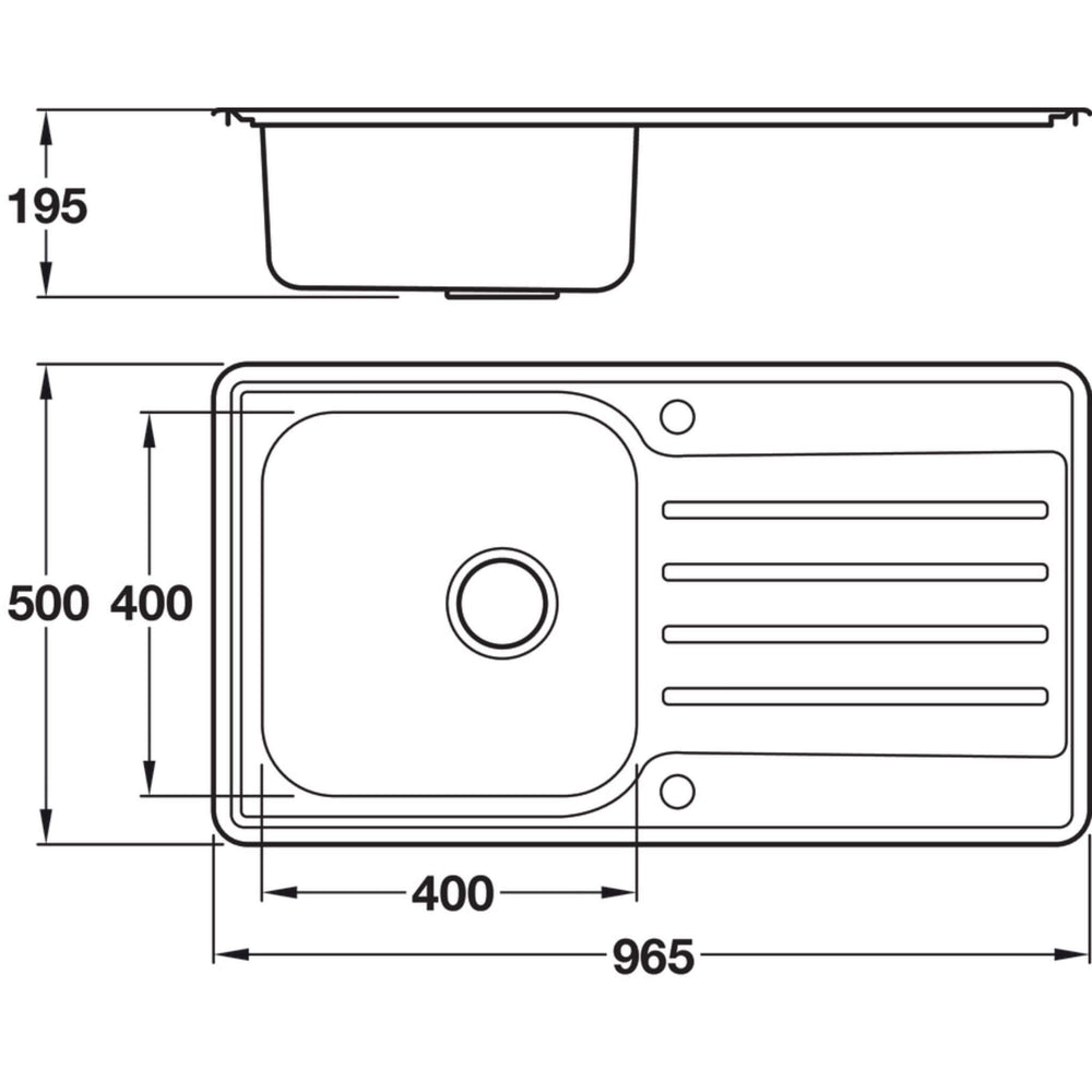 Häfele Veneto Reversible Sink For 500mm With Single Bowl And Drainer in Stainless Steel 56745070 Dimension