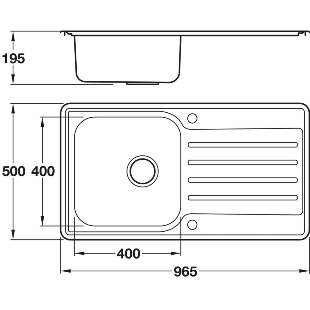 Häfele Veneto Reversible Sink For 500mm With Single Bowl And Drainer in Stainless Steel 56745070 Dimension