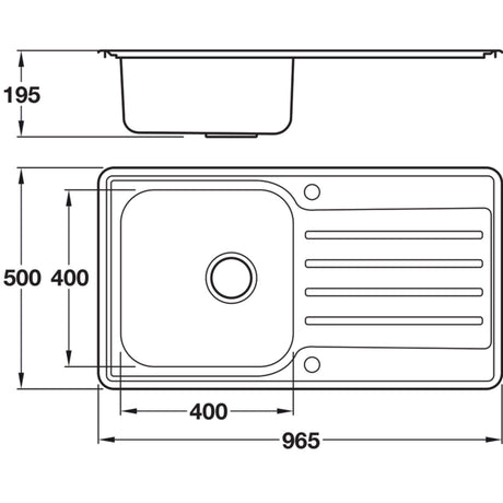 Häfele Veneto Reversible Sink For 500mm With Single Bowl And Drainer in Stainless Steel 56745070 Dimension