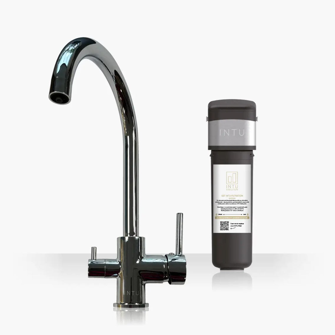 INTU Flair 3 in 1 Filtered Cold Water Kitchen Tap in Chrome With Swan Neck