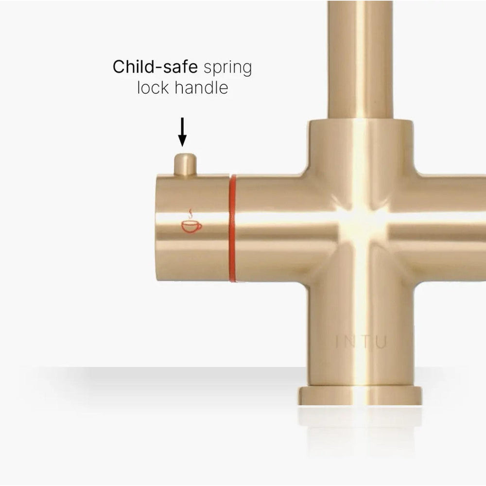 INTU 4OUR 4 in 1 Instant Boiling Water Kitchen Tap in Brushed Gold With Square Neck and Nexus Tank-The Tap Collection