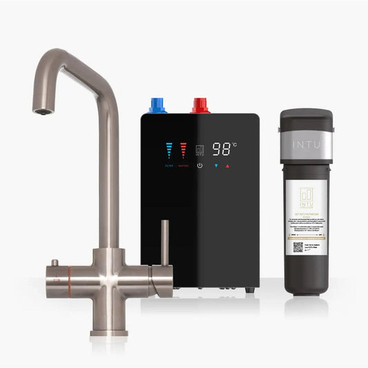 INTU 4OUR 4 in 1 Instant Boiling Water Kitchen Tap in Brushed Nickel With Square Neck and Nexus Tank-The Tap Collection