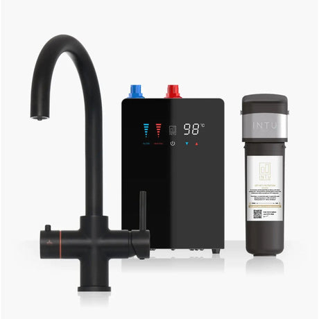 INTU 4OUR 4 in 1 Instant Boiling Water Kitchen Tap in Matt Black With Swan Neck and Nexus Tank-The Tap Collection