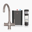 INTU Asprey 3 in 1 Instant Boiling Water Kitchen Tap in Brushed Nickel With Swan Neck and Solo Noir Tank