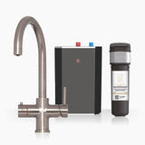 INTU Asprey 3 in 1 Instant Boiling Water Kitchen Tap in Brushed Nickel With Swan Neck and Solo Noir Tank-The Tap Collection