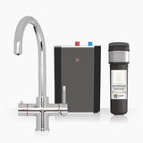 INTU Asprey 3 in 1 Instant Boiling Water Kitchen Tap in Chrome With Swan Neck and Solo Noir Tank
