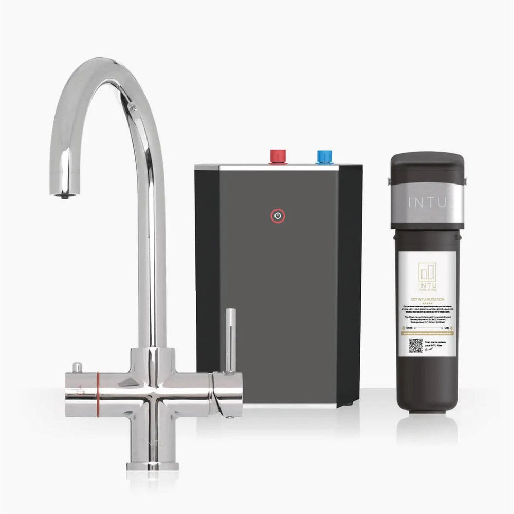 INTU Asprey 3 in 1 Instant Boiling Water Kitchen Tap in Chrome With Swan Neck and Solo Noir Tank-The Tap Collection