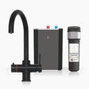 INTU Asprey 3 in 1 Instant Boiling Water Kitchen Tap in Matt Black With Swan Neck and Solo Noir Tank