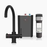INTU Asprey 3 in 1 Instant Boiling Water Kitchen Tap in Matt Black With Swan Neck and Solo Noir Tank