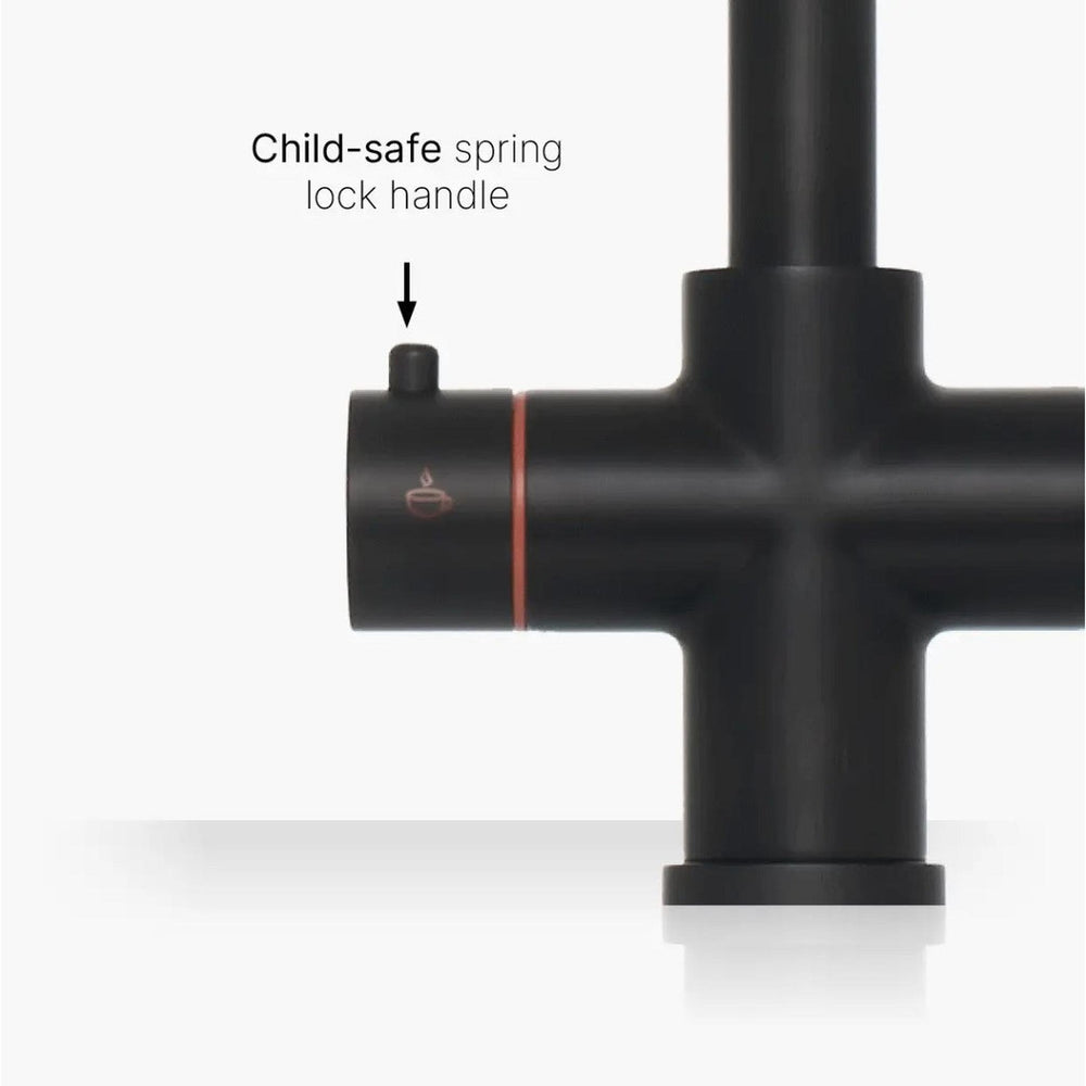 INTU Asprey 3 in 1 Instant Boiling Water Kitchen Tap in Matt Black With Swan Neck and Solo Noir Tank-The Tap Collection