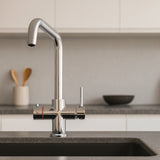 INTU Expression 3 in 1 Instant Boiling Water Kitchen Tap in Chrome With Square Neck and Solo Noir Tank Life Style