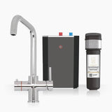 INTU Expression 3 in 1 Instant Boiling Water Kitchen Tap in Chrome With Square Neck and Solo Noir Tank-The Tap Collection