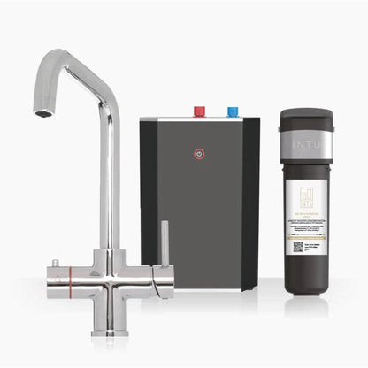 INTU Expression 3 in 1 Instant Boiling Water Kitchen Tap in Chrome With Square Neck and Solo Noir Tank-The Tap Collection