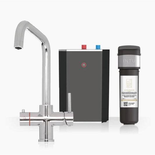 INTU Expression 3 in 1 Instant Boiling Water Kitchen Tap in Chrome With Square Neck and Solo Noir Tank-The Tap Collection