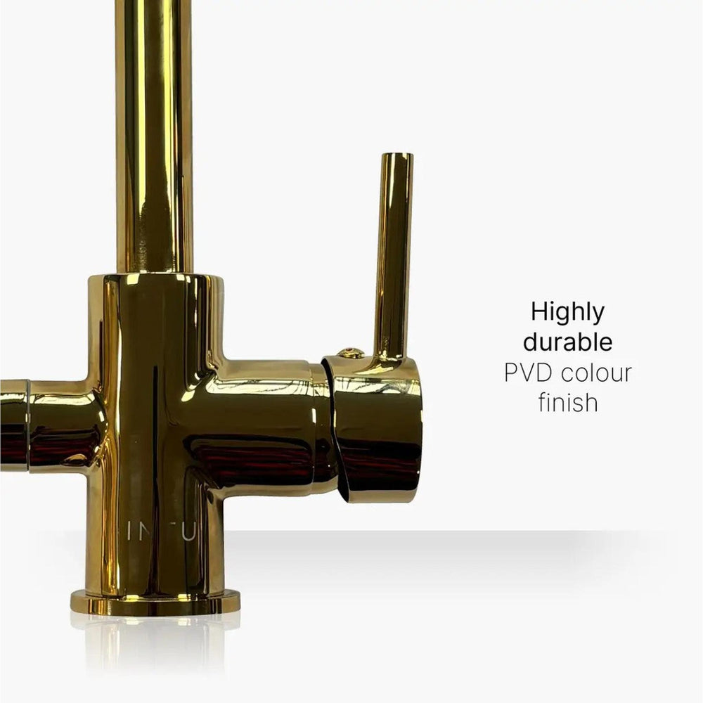INTU Flair 3 in 1 Filtered Cold Water Kitchen Tap in Brushed Gold With Swan Neck-The Tap Collection