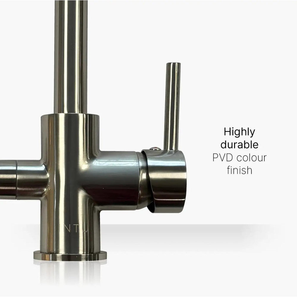 INTU Flair 3 in 1 Filtered Cold Water Kitchen Tap in Brushed Nickel With Swan Neck-The Tap Collection