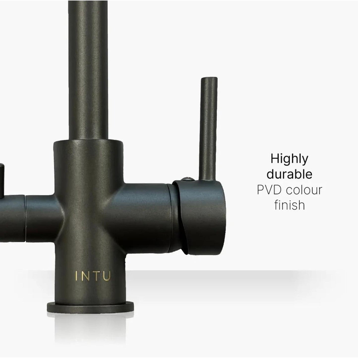 INTU Flair 3 in 1 Filtered Cold Water Kitchen Tap in Gunmetal With Swan Neck-The Tap Collection