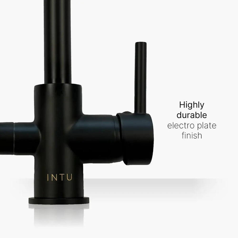 INTU Flair 3 in 1 Filtered Cold Water Kitchen Tap in Matt Black With Swan Neck Handle