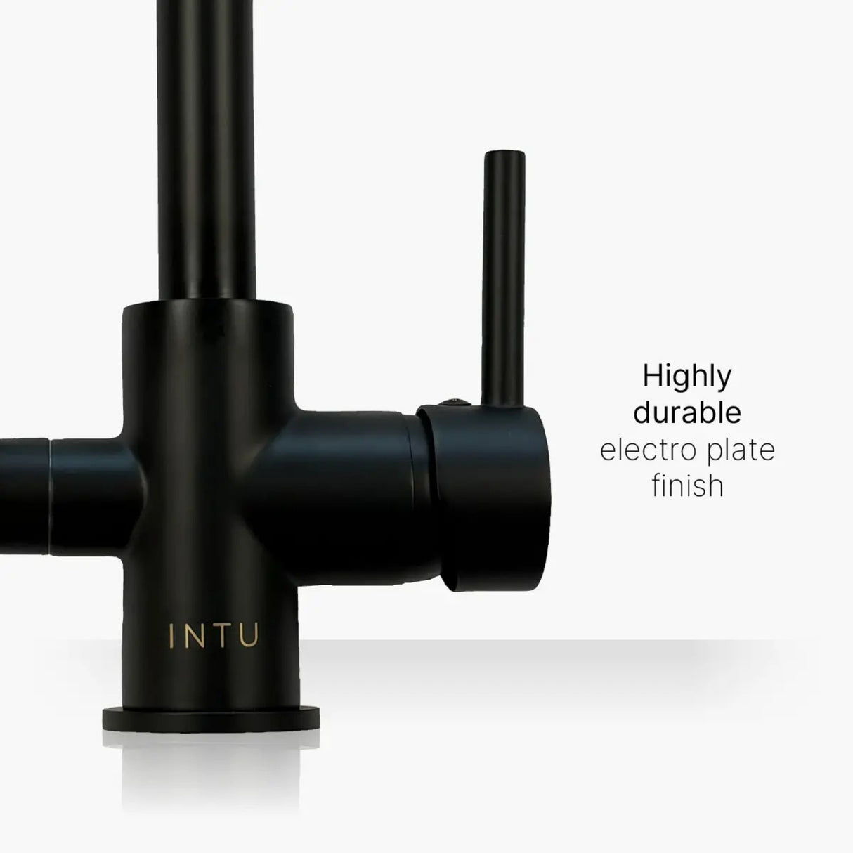 INTU Flair 3 in 1 Filtered Cold Water Kitchen Tap in Matt Black With Swan Neck Handle