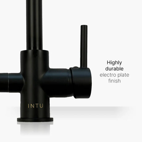 INTU Flair 3 in 1 Filtered Cold Water Kitchen Tap in Matt Black With Swan Neck Handle
