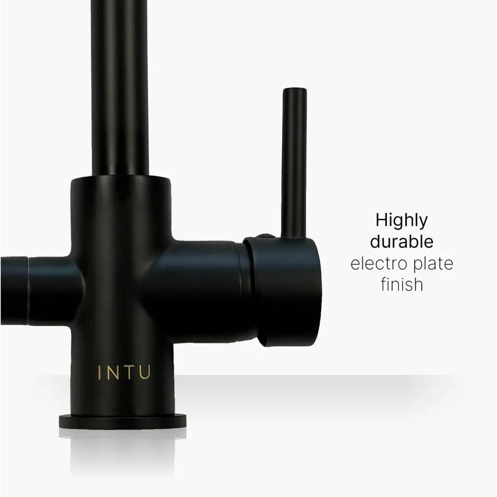 INTU Flair 3 in 1 Filtered Cold Water Kitchen Tap in Matt Black With Swan Neck-The Tap Collection