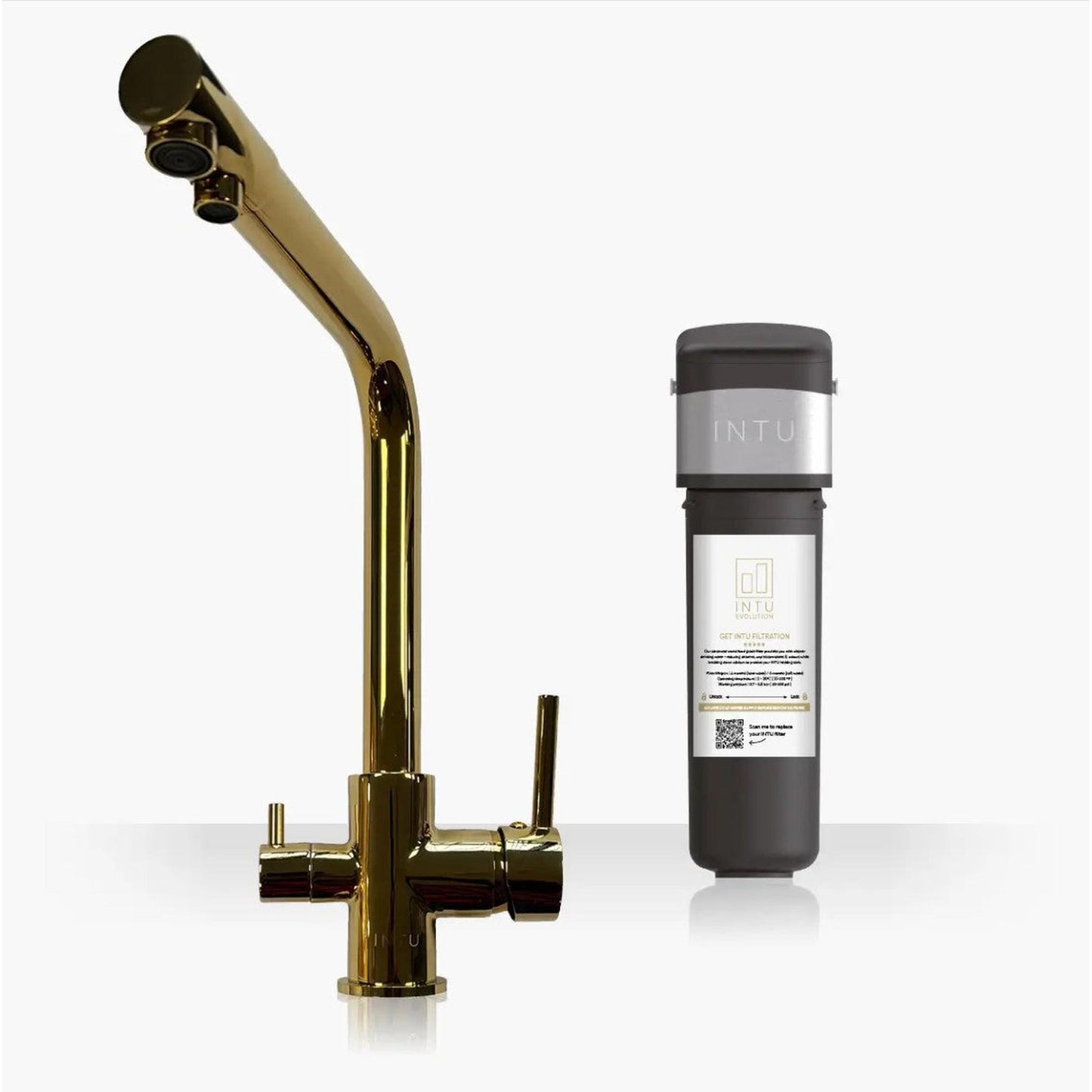 INTU Fusion 3 in 1 Filtered Cold Water Kitchen Tap in Brushed Gold With Square Neck-The Tap Collection